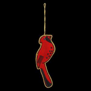 Adorno Colgante de Pájaro Rojo Hecho a Mano con Zari |   Adorno Decorativo Indio Bordado con Hilo Dorado y Cuentas - Product Image 2