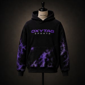 Sudadera con Capucha Negra Personalizada Premium para Hombre, con Estampado de Rayos Púrpura, Fabricante Mayorista, Alta Calidad, Talla Grande, Deportiva - Product Image 1