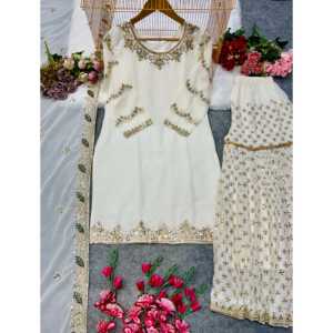 Conjuntos Elegantes y Modestos para Fiestas, Top y Sharara con Dupatta de Lujo - Product Image 1