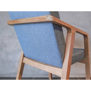 Sillón Harran de madera de teca maciza y tela azul, estilo mediados de siglo, para hoteles y restaurantes - Product Image 2