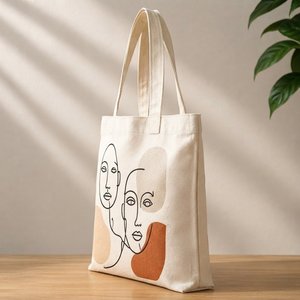 Sac fourre-tout imprimé visage abstrait, écologique, crème, grande capacité, sac à bandoulière pour femme, motif ligne artistique, sac de marché réutilisable, fermeture magnétique - Product Image 4