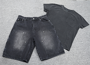 Shorts en jean délavé noir surdimensionné pour hommes, style streetwear, en coton, coupe baggy, vente en gros - Product Image 6