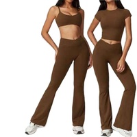 Conjunto Deportivo Reversible de 3 Piezas para Mujer, Talla Grande, para Gimnasio y Fitness, Top Corto sin Mangas con Aberturas, Leggings de Alta Elasticidad