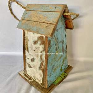 Casa para Pájaros Reciclada, Hecha a Mano, Sostenible, de Madera, Estilo Barco, Color Madera Envejecida, Jaula Original para Pájaros, Casa para Pájaros Pequeños de Exterior - Product Image 3