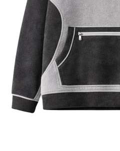 Sweat-shirt personnalisé gris et noir pour femme, en molleton, à capuche, coupe oversize, col montant à boutons-pression, décontracté d'hiver, avec poche zippée - Product Image 6