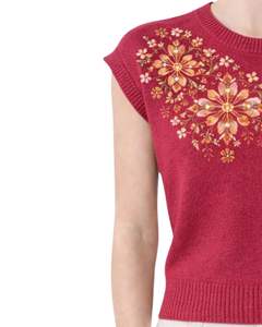 Suéter de Punto sin Mangas Rojo Personalizado para Mujer, Bordado Floral, Cuello Redondo, Suave, Ligero, Informal, Chaleco de Verano, Top Elegante de Moda - Product Image 3