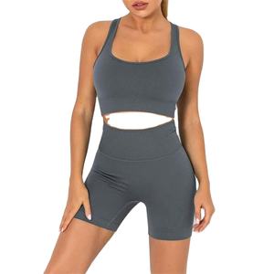 ชุดชั้นในกีฬาไร้ตะเข็บคุณภาพสูง แห้งเร็ว สำหรับผู้หญิง ผ้าสแปนเด็กซ์/ไนลอน ชุด 2 ชิ้น พร้อมขอบเอวยางยืด - Product Image 1