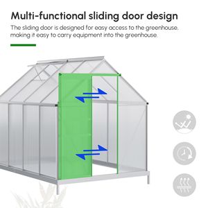 Kit Serra da Giardino in Alluminio 8FT X 6FT, Serra Walk-in in Policarbonato con Tetto Regolabile, Ventilazione Scorrevole e Porta con Grondaia per Giardino/Cortile - Product Image 4