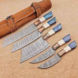 Ensemble de couteaux de chef professionnels de haute qualité en acier Damas, 5 pièces, fabriqués à la main, manche en bois, vente chaude, directement de l'usine - Product Image 4
