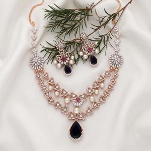 Juego de Joyería de Oro Rosa de 18K con Diamantes Naturales y Perlas, Collar y Aretes Unisex de Lujo para Boda, Piedras con Corte Brillante, Regalo - Product Image 3