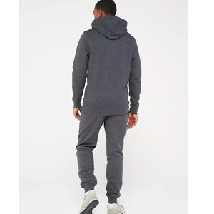 Ensemble sweat-shirt à capuche et pantalon de jogging pour homme, gris uni, tricoté, 100% coton, vêtements d'automne décontractés - Product Image 2