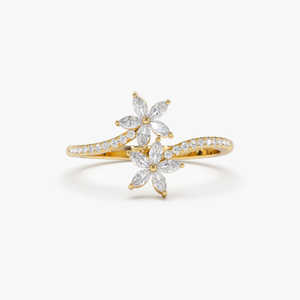 Marquise Flower Bypass <b>Ring</b> in 14k Gold Plated <b>925</b> Sterling <b>Silver</b> Wedding Band Unique Design Cute Moissanite Delicate <b>Ring</b> - Product Image 5