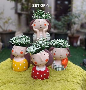 Juego de 4 Macetas Decorativas Ecológicas Modelo Pot Girl, Acabado Glaseado, para Interiores y Exteriores, Ideales para Regalo - Product Image 1