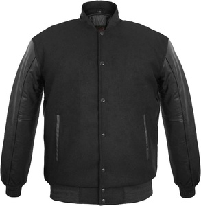 All Black Wool Letterman <b>Jacket</b> Varsity <b>Jacket</b> Genuine <b>Leather</b> Sleeve and Wool Blend Letterman Boys College Varsity <b>Jackets</b> - Product Image 4