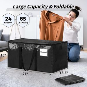Lot de 8 boîtes de déménagement extra-larges et robustes, bacs de rangement noirs, poignées renforcées, fermetures éclair robustes, sacs de rangement multi-usages - Product Image 2