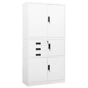 Armoire de bureau en acier blanc avec grands étagères réglables en hauteur, solution de rangement pour dossiers - Product Image 1