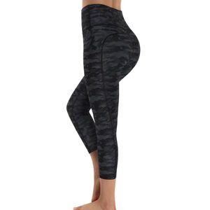 Women's High Waist Capri <b>Leggings</b> <b>Black</b> Camouflage Print Knitted Spandex Polyester Sporty All Seasons Stretch Breathable - Product Image 2