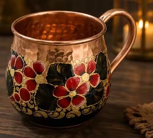 แก้วทองแดงแท้คุณภาพดีลักซ์ พร้อมลวดลายนูนและหูจับทองเหลือง สำหรับใช้ในบ้านและร้านอาหาร ลดราคา - Product Image 5