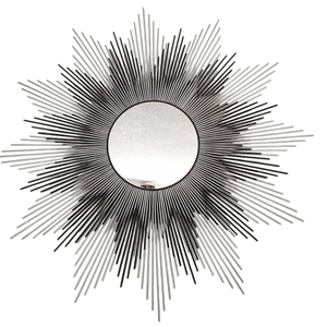 Modern Luxury <b>Silver</b> Sunburst Wall <b>Mirror</b> Round Metal Starburst Decor For Living Room & Entryway For Living Room Hotel Use - Product Image 1