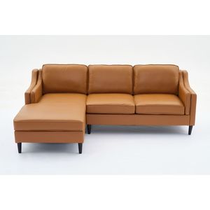 Divano in vera pelle a forma di L da 94.5 pollici in stile moderno con Chaise longue wonise marrone chiaro per soggiorno - Product Image 5