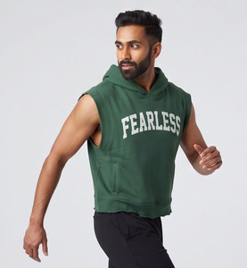 <b>Men</b> Oversize Sleeveless Hoodie <b>Crop</b> <b>Top</b> 100% Cotton Loose Fit Pullover <b>Crop</b> Hood <b>Men</b> Printed Workout Sleeveless <b>Crop</b> Hoodies - Product Image 2