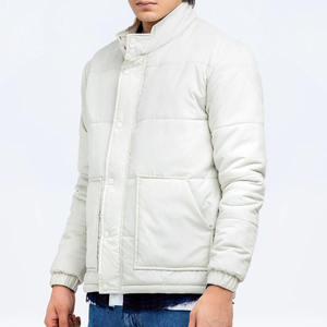 Men's Winter Canvas Puffer <b>Jacket</b> with Stand <b>Collar</b> Zipper Closure Knitted Design-Waterproof & Breathable Street Style Casual - Product Image 3