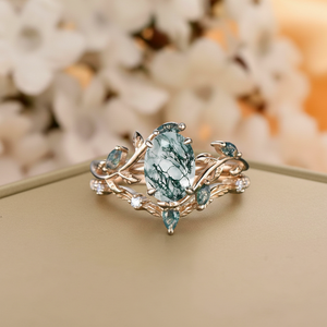 Vintage <b>Moss</b> <b>Agate</b> Engagement <b>Ring</b> 14K 18K Rose Gold Prong Setting Brilliant Cut Diamond Rhodium Plated Unisex Wedding <b>Ring</b> - Product Image 1
