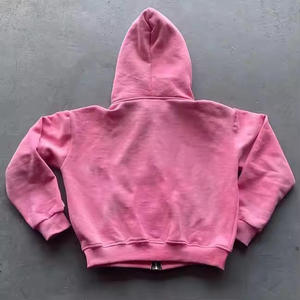 Sudadera con capucha y cremallera para hombre, con logo de diamantes de imitación desgastados, de algodón rasgado con efecto degradado, estilo otoño, de felpa francesa, OEM - Product Image 4