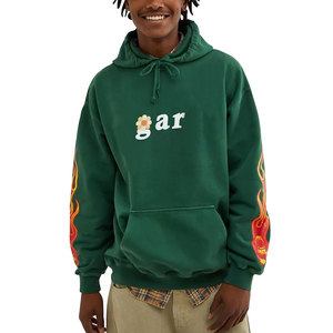 Green Hooded Fleece <b>Pullover</b> <b>Men</b> 100% Cotton Oversized Casual Front Pocket Breathable 300g Winter Streetwear - Product Image 1
