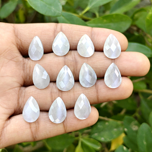 Pierre précieuse œil de chat blanc givré, taille poire, facettée, brillante, pierre libre, cristal taille poire à facettes pour la fabrication de bagues, pendentifs et boucles d'oreilles - Product Image 2