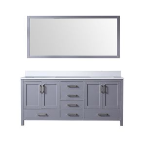 Grigio scuro 72 pollici. L X 22 Pollici Mobile bagno doppio D con piano in quarzo bianco e 28 pollici di profondità Mobili da Bagno con Specchio - Product Image 1