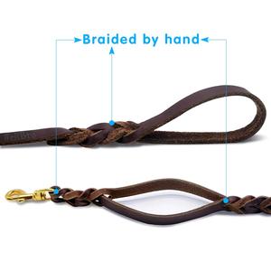 Laisse pour chien Polo de haute qualité en cuir indien teint au tambour avec boucles et clips en laiton, motif en nylon tressé, produits en cuir de qualité supérieure - Product Image 4