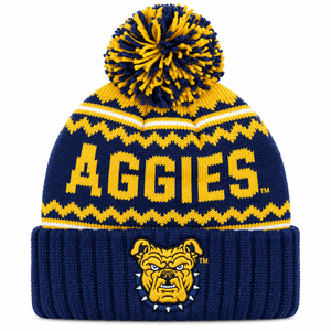 Wholesale Custom NC A&T Aggies EST 1891 <b>Pom</b> <b>Pom</b> <b>Beanie</b> Jacquard Knit Embroidered University College Private Label Manufacturer - Product Image 1