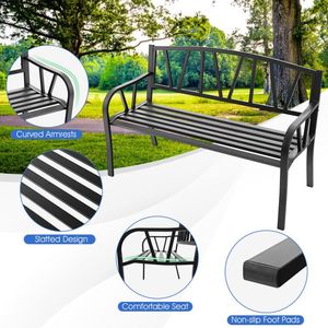 Panca da Giardino con Telaio in Metallo Resistente e Seduta a Doghe, Elegante Soluzione per Sedute all'Aperto - Product Image 6