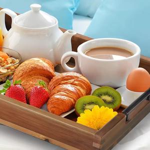 Plateau de service artisanal en bois d'acacia, style rustique, pour le thé, le café et le petit-déjeuner - Product Image 6
