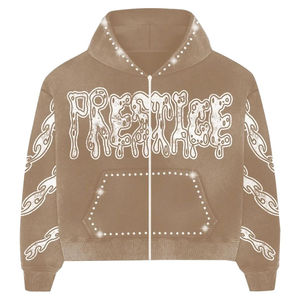 Sweat à capuche zippé personnalisé marron avec strass pour hommes et femmes – Sweat à capuche graphique oversize pour la mode streetwear - Product Image 5