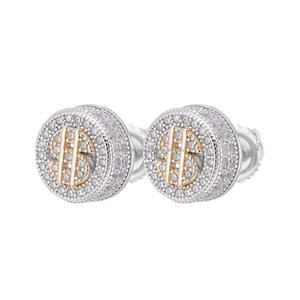 Boucles d'oreilles en moissanite étincelante en forme de signe monétaire, en argent sterling 925, bijoux hip-hop haut de gamme pour hommes - Product Image 1