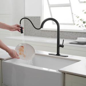 Robinet de cuisine à poignée unique avec douchette extractible en noir mat, robinet à poignée unique avec douchette extractible pour une utilisation en cuisine - Product Image 5