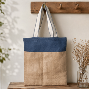 Two Tone Natural and Dyed Jute Tote Bags 38x42 cm Cotton Tape Handle Custom Logo Promotional Shopping Bag Wholesale Manufacturer - Product Image 6