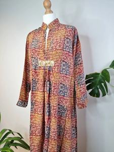 M/L Middy Crepe <b>Silk</b> <b>Dress</b> Recycled Indian Cotton <b>Kaftan</b> Breathable and Comfortable Daywear for Summer Casual Print Style - Product Image 5