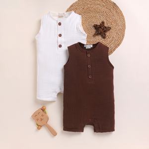 Whisper Baby Rompers Pack de 2 Muselina orgánica de calidad premium Tamaño medio Color leche y cacao - Product Image 1