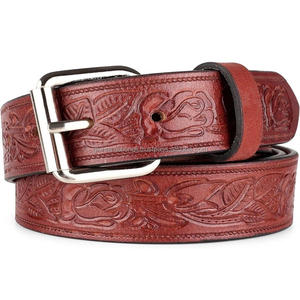 Ceintures en cuir écologiques faites à la main et peintes à la main avec motif arbre et boucle antique classique pour la mode artisanale western - Product Image 1