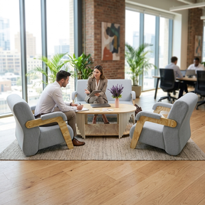 Juego de Sofás Modernos de Tela Gris con Estructura de Madera, Muebles para Sala de Estar, Diseño Ecológico con Acabado Mate - Product Image 2