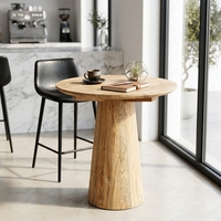 Table de bar Robi, style moderne, en bois massif, meuble de bar haut élégant avec base conique, pour une décoration intérieure rustique et contemporaine.