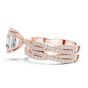 Anillo de lujo de oro rosa de 14 quilates con diamante de laboratorio de corte Asscher engastado en punta, banda doble retorcida con pavé, joyería de boda para mujer - Product Image 4