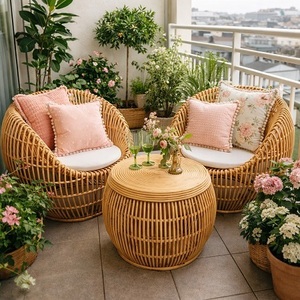 Ecowoodies Modern Luxury Hand-Woven Bamboo <b>Sofa</b> Set High-Density Foam Cushions Eco-friendly Lightweight Portable for Garden - Product Image 1