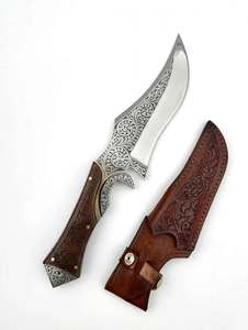 Handcrafted <b>Engraved</b> Trailing Point Utility Knife Carved Walnut Wood Handle Steel Guard Craft <b>Tool</b> - Product Image 1