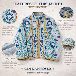 เสื้อแจ็คเก็ตบอมเบอร์กำมะหยี่ปักมือขายส่งสำหรับผู้หญิง  บุผ้าฝ้ายลายดอกไม้ คอตั้ง - Product Image 3