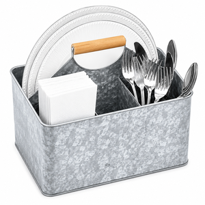 Farmhouse Galvanized Cutlery Holder Metal Utensil <b>Caddy</b> Organizer Wire Mesh Silverware Flatware Holder Stand for Dining <b>Table</b> - Product Image 6