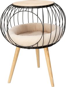 Cama Moderna para Gatos Kitty con Mesa Lateral de Madera, Mueble Elevado para Gatos de Interior con Cojín Sherpa Extraíble, Elegante Cama para Gatos - Product Image 2